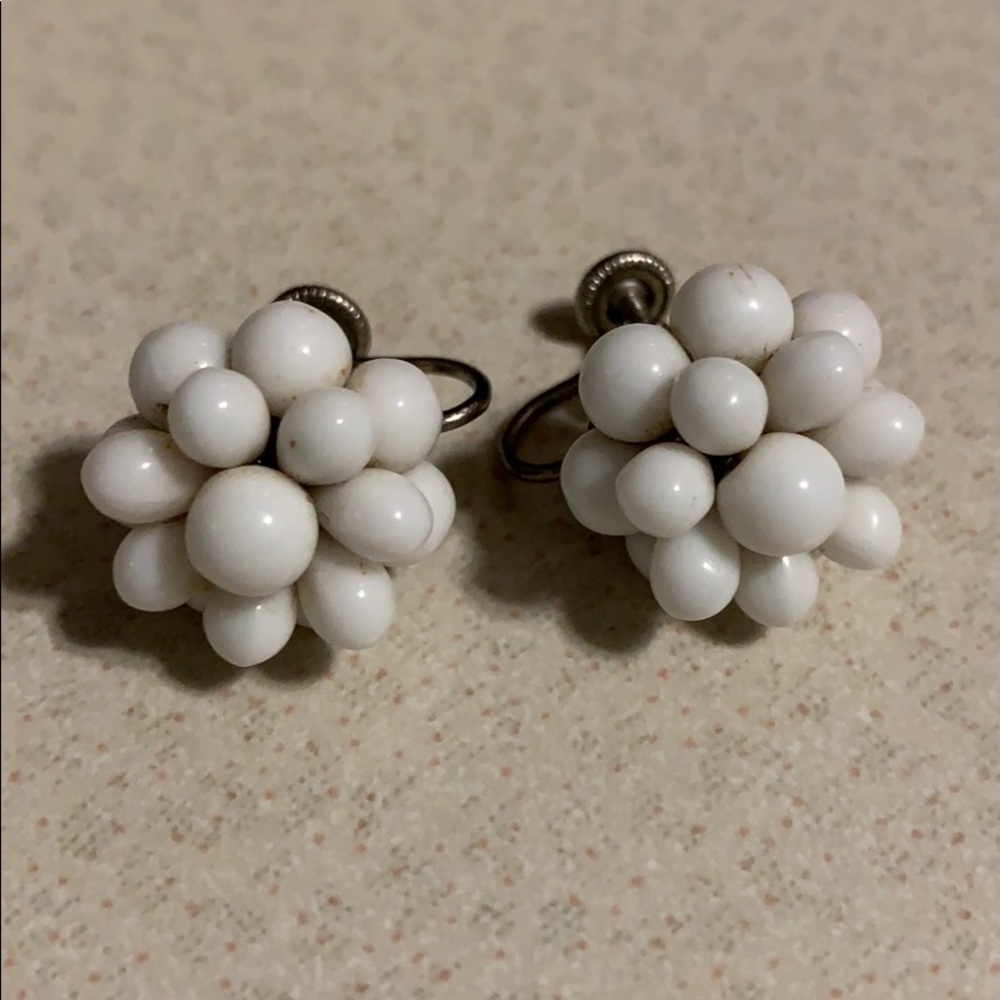 W Germany milk-glass type bead earrings